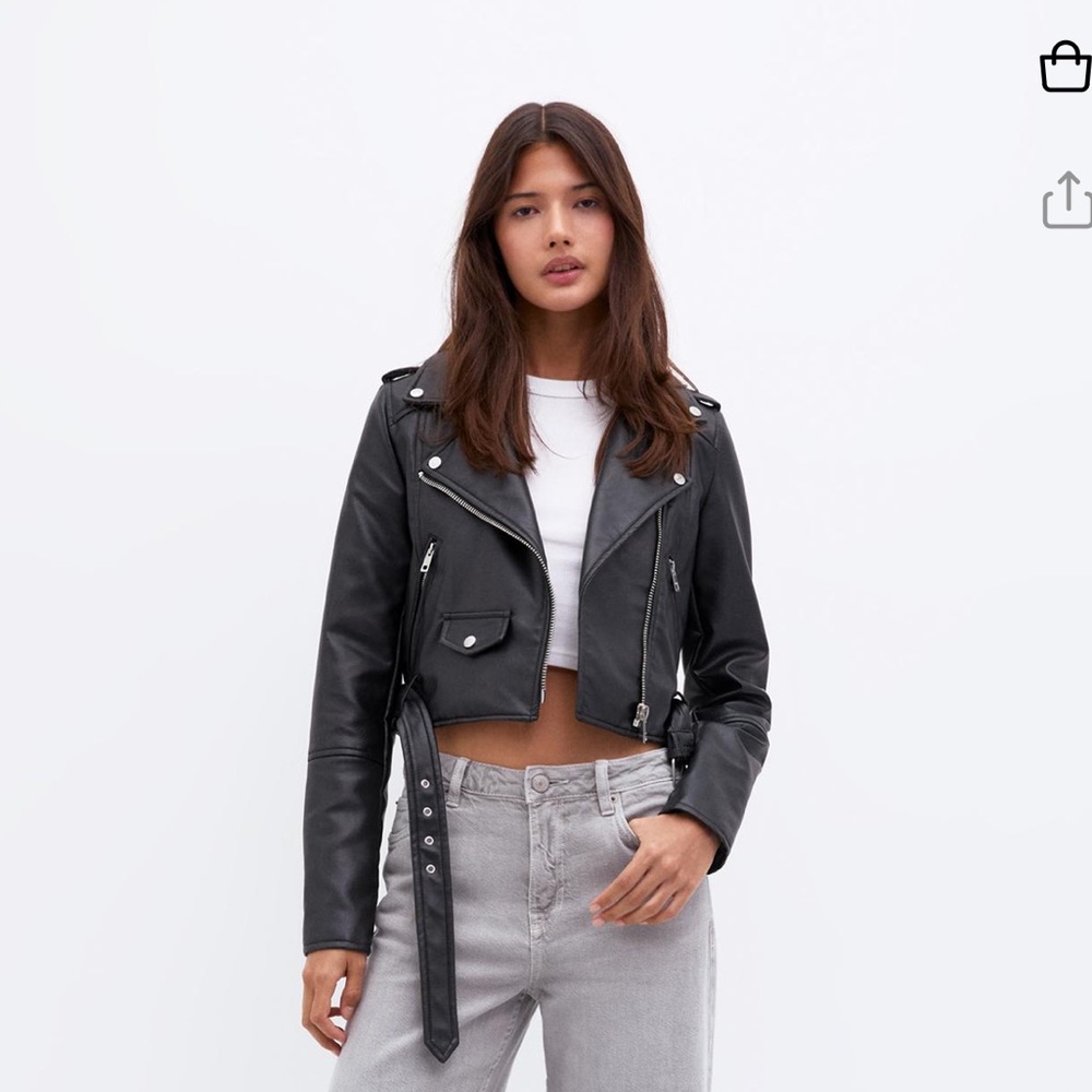 Bear&Pull Cropped faux leather biker jacket Size M